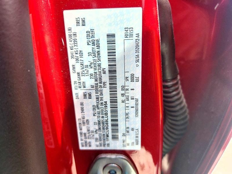 Продаж на аукціоні авто 2020 Ford Escape, vin: 1FMCU9G69LUB31954, номер лоту: 60742466