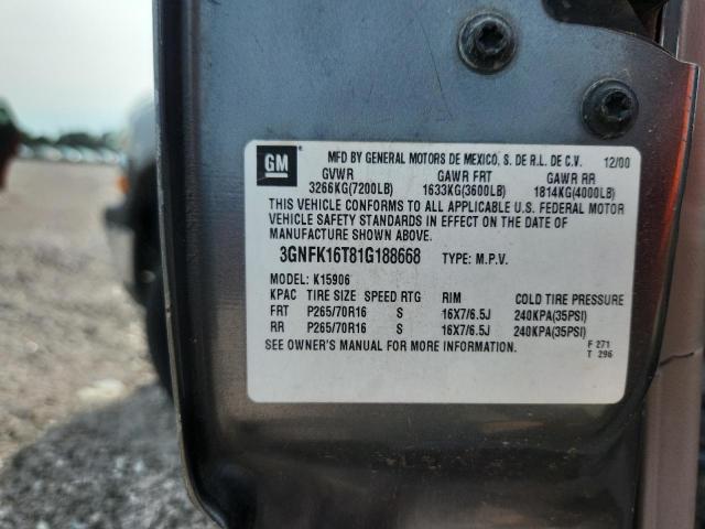 Aukcja sprzedaży 2001 Chevrolet Suburban, vin: 3GNFK16T81G188668, numer aukcji: 60808926