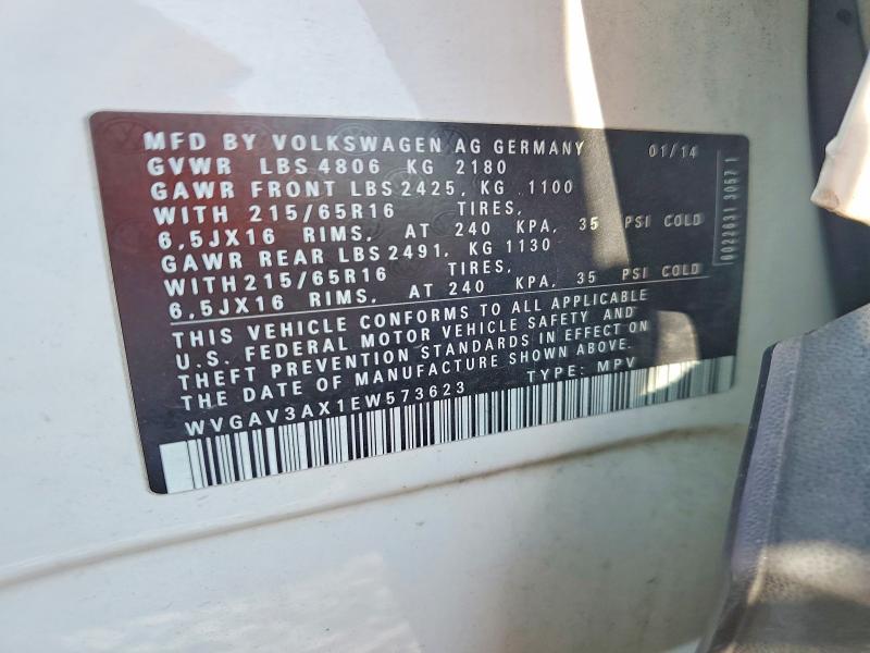 2014 Volkswagen Tiguan მანქანა იყიდება აუქციონზე, vin: WVGAV3AX1EW573623, აუქციონის ნომერი: 63496556