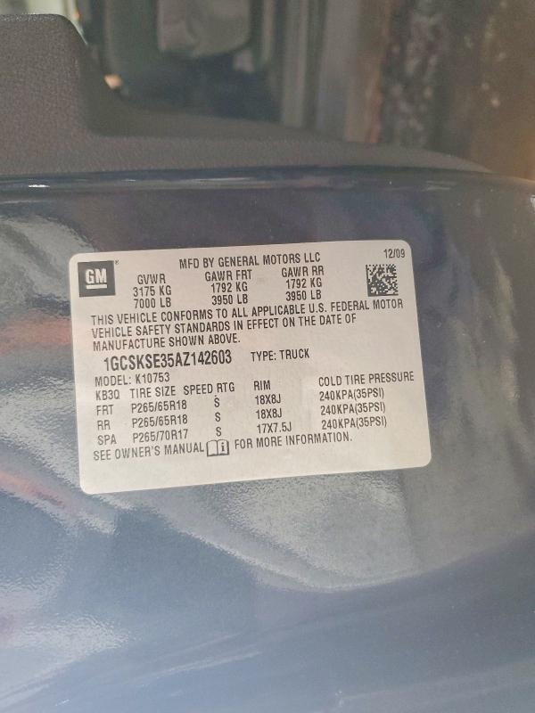 2010 Chevrolet Silverado მანქანა იყიდება აუქციონზე, vin: 1GCSKSE35AZ142603, აუქციონის ნომერი: 62585166