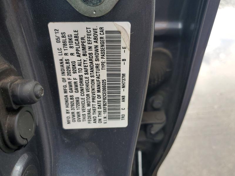 Aukcja sprzedaży 2012 Honda Civic, vin: 19XFB2F82CE066025, numer aukcji: 61592526