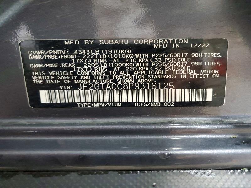 Продажа на аукционе авто 2023 Subaru Crosstrek, vin: JF2GTACC8P9316125, номер лота: 60109316