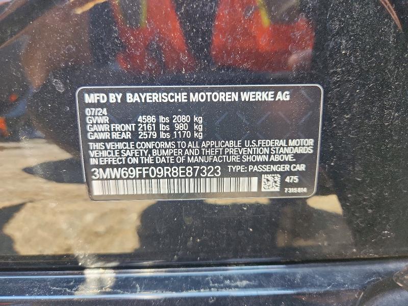 2024 Bmw 330i მანქანა იყიდება აუქციონზე, vin: 3MW69FF09R8E87323, აუქციონის ნომერი: 59839626