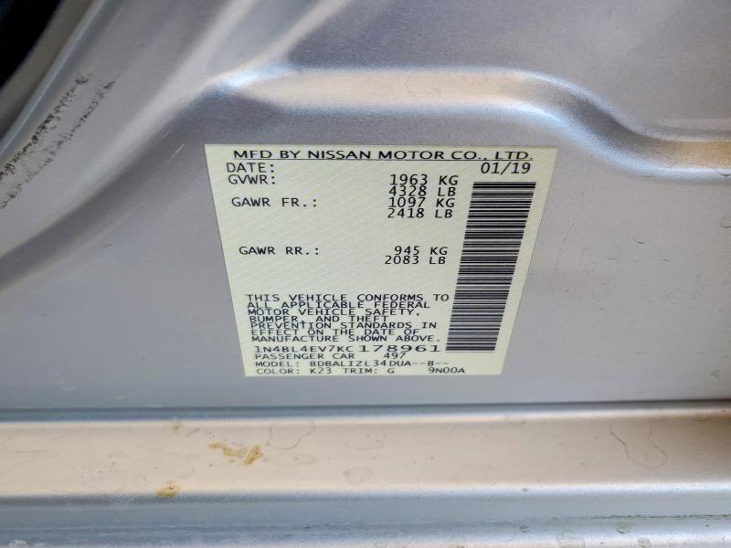 60602086 :رقم المزاد ، 1N4BL4EV7KC178961 vin ، 2019 Nissan Altima مزاد بيع