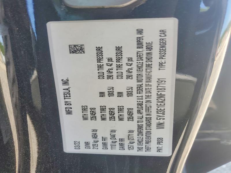 Aukcja sprzedaży 2022 Tesla Model 3, vin: 5YJ3E1EA2NF187191, numer aukcji: 63343076