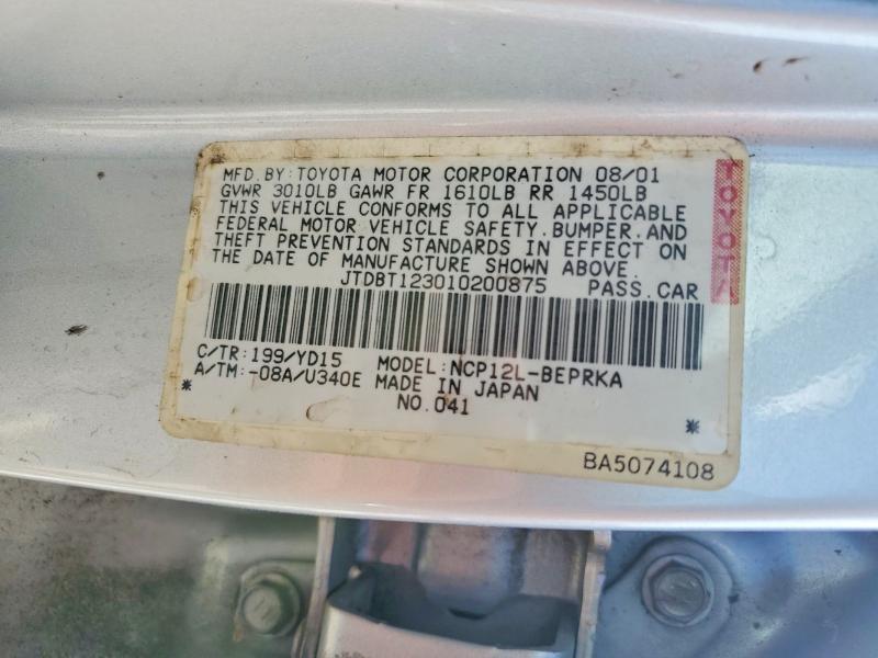 Aukcja sprzedaży 2001 Toyota Echo, vin: JTDBT123010200875, numer aukcji: 63519296