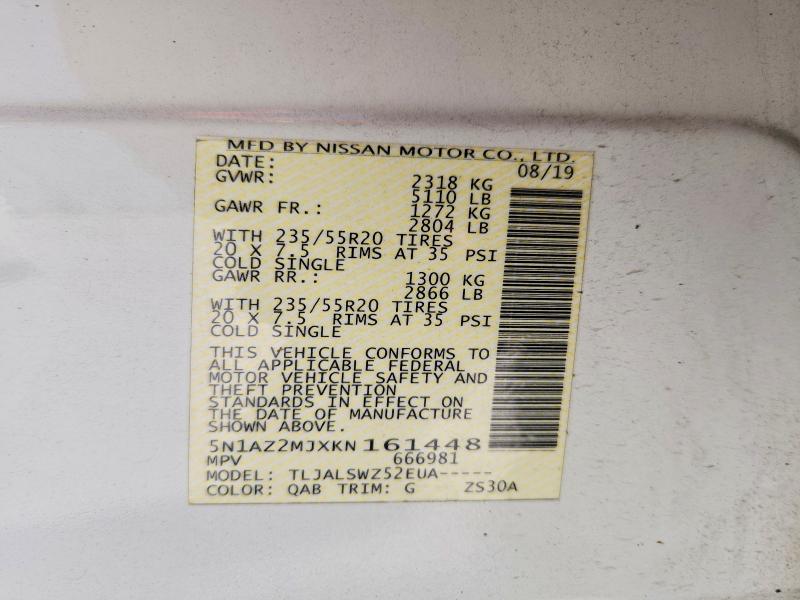 Auction sale of the 2019 Nissan Murano, vin: 5N1AZ2MJXKN161448, lot number: 63330646