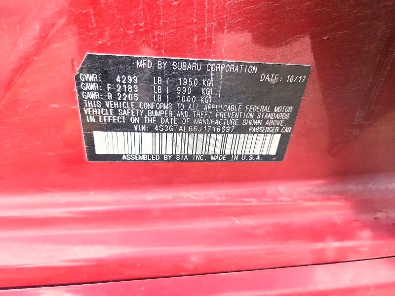 62055696 :رقم المزاد ، 4S3GTAL66J1716697 vin ، 2018 Subaru Impreza مزاد بيع