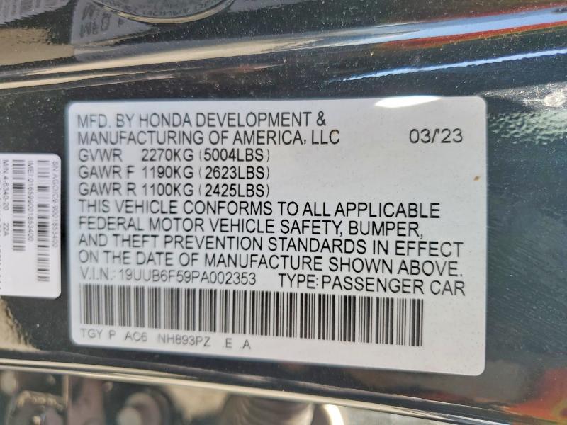 2023 Acura Tlx მანქანა იყიდება აუქციონზე, vin: 19UUB6F59PA002353, აუქციონის ნომერი: 60644536
