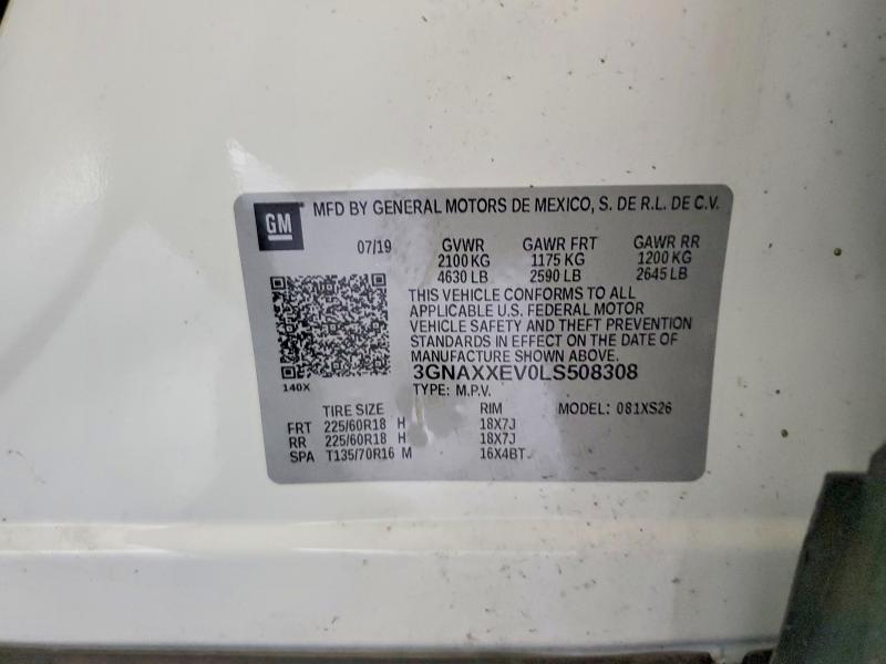 Aukcja sprzedaży 2020 Chevrolet Equinox, vin: 3GNAXXEV0LS508308, numer aukcji: 62491006