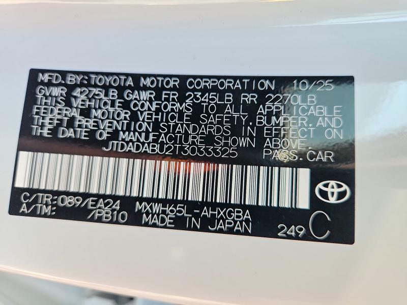 2026 Toyota Prius მანქანა იყიდება აუქციონზე, vin: JTDADABU2T3033325, აუქციონის ნომერი: 60835166