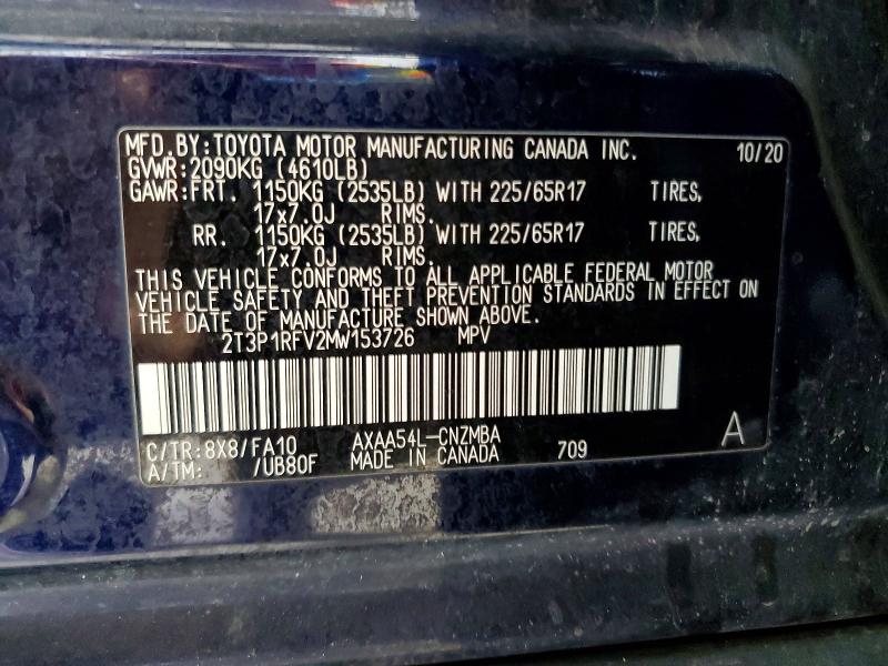 Aukcja sprzedaży 2021 Toyota Rav4, vin: 2T3P1RFV2MW153726, numer aukcji: 61721836