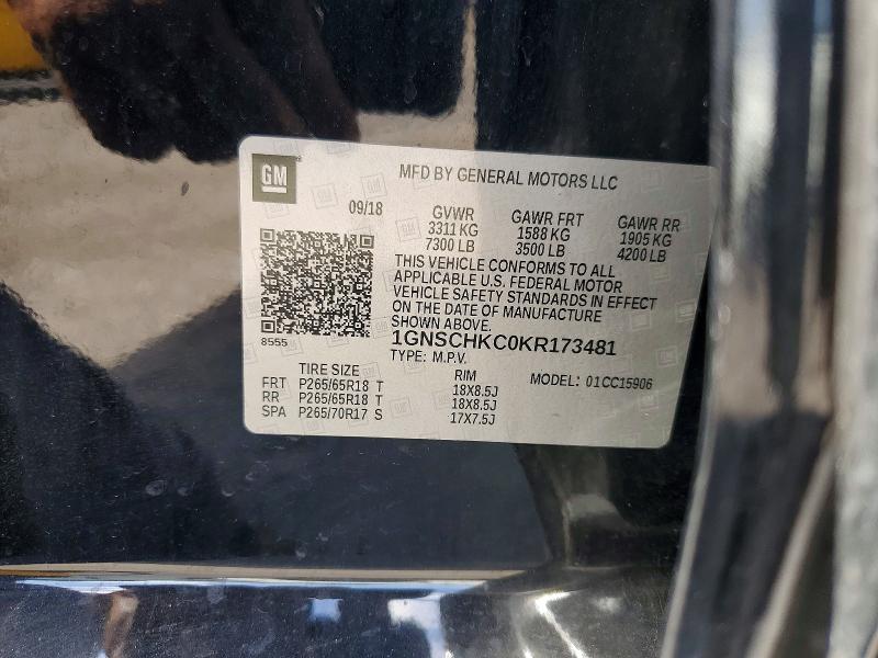 Продаж на аукціоні авто 2019 Chevrolet Suburban, vin: 1GNSCHKC0KR173481, номер лоту: 61893216