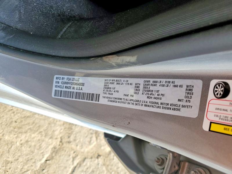 59869116 :رقم المزاد ، 1C6RRFFG9SN540030 vin ، 2025 Ram 1500 مزاد بيع
