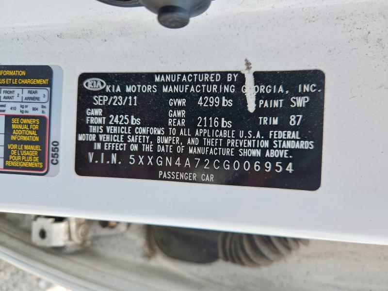 Продажа на аукционе авто 2012 Kia Optima, vin: 5XXGN4A72CG006954, номер лота: 60173926