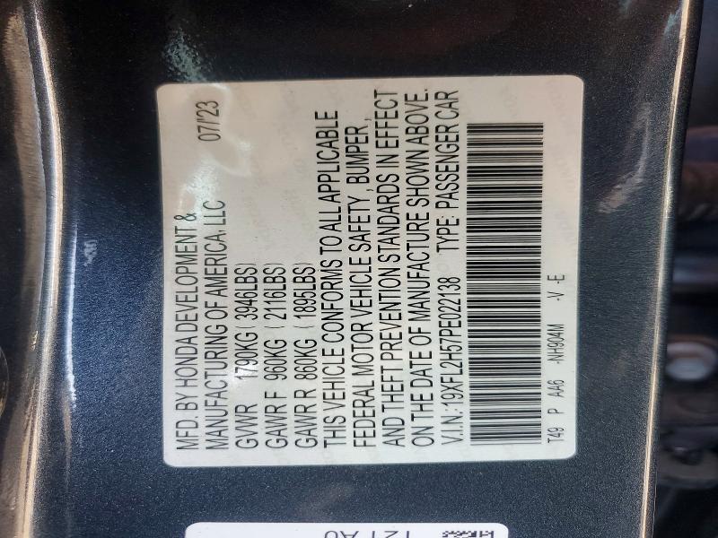 Продаж на аукціоні авто 2023 Honda Civic, vin: 19XFL2H57PE022138, номер лоту: 60466066