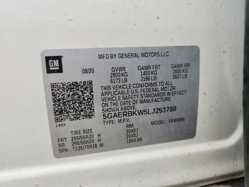 2020 Buick Enclave მანქანა იყიდება აუქციონზე, vin: 5GAERBKW5LJ293788, აუქციონის ნომერი: 62138506