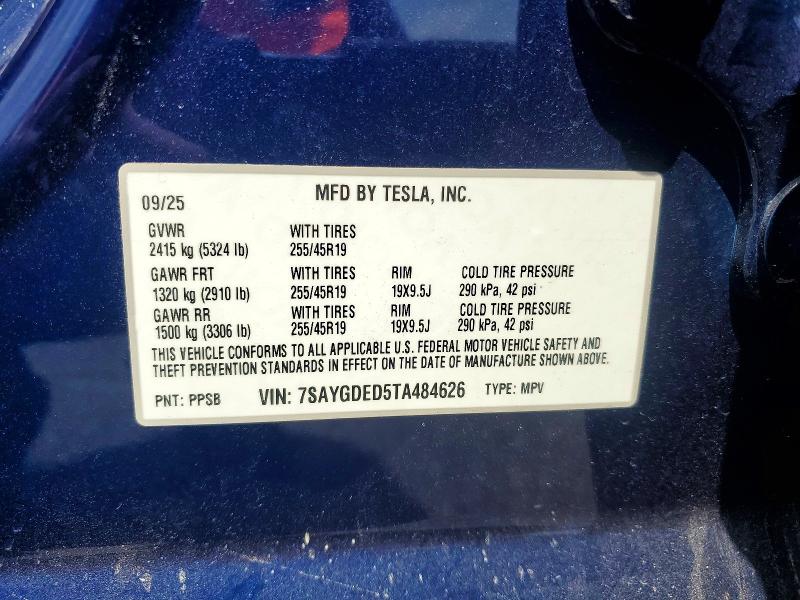 Aukcja sprzedaży 2026 Tesla Model Y, vin: 7SAYGDED5TA484626, numer aukcji: 61870176