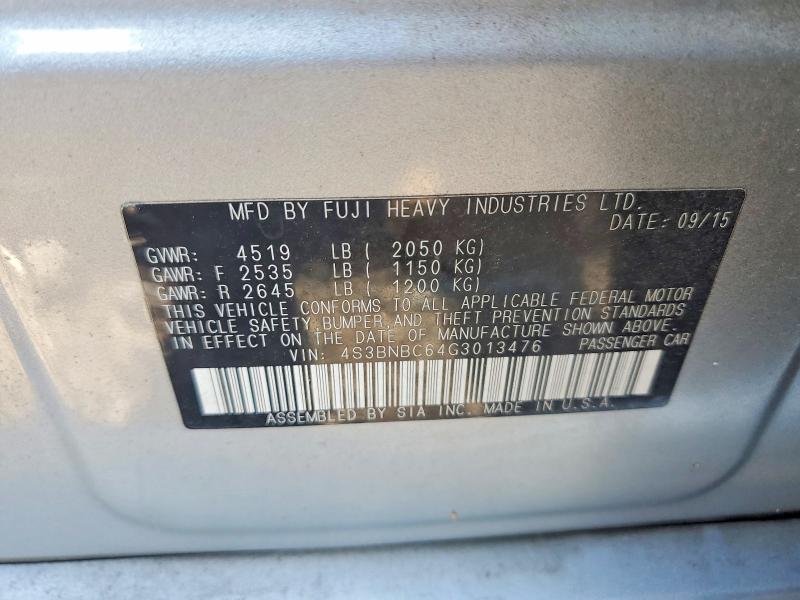 2016 Subaru Legacy მანქანა იყიდება აუქციონზე, vin: 4S3BNBC64G3013476, აუქციონის ნომერი: 60359676