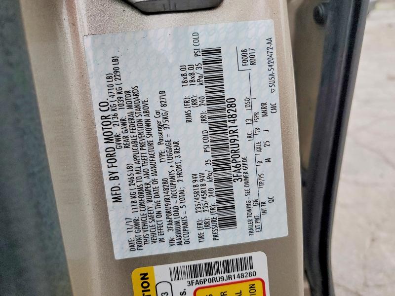 61810776 :رقم المزاد ، 3FA6P0RU9JR148280 vin ، 2018 Ford Fusion مزاد بيع