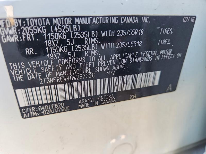 Продажа на аукционе авто 2016 Toyota Rav4, vin: 2T3NFREV4GW257326, номер лота: 61387246