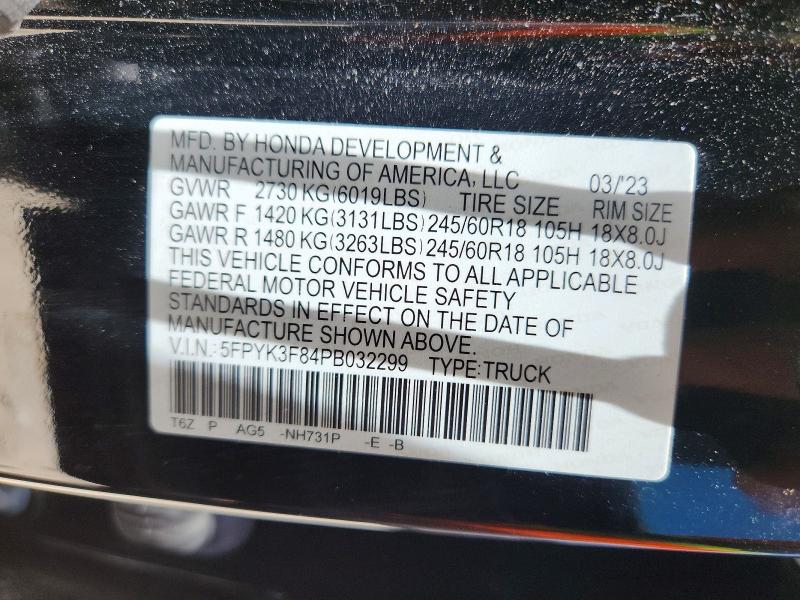 61604076 :رقم المزاد ، 5FPYK3F84PB032299 vin ، 2023 Honda Ridgeline مزاد بيع