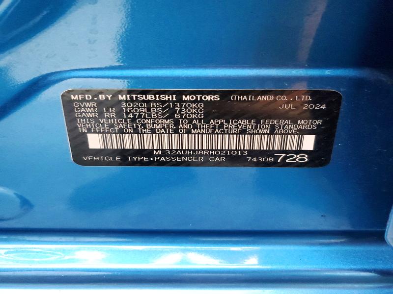 2024 Mitsubishi Mirage მანქანა იყიდება აუქციონზე, vin: ML32AUHJ8RH021013, აუქციონის ნომერი: 60307776