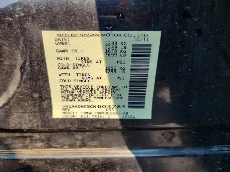 59833486 :رقم المزاد ، 5N1AA0NC8CN603785 vin ، 2012 Nissan Armada مزاد بيع