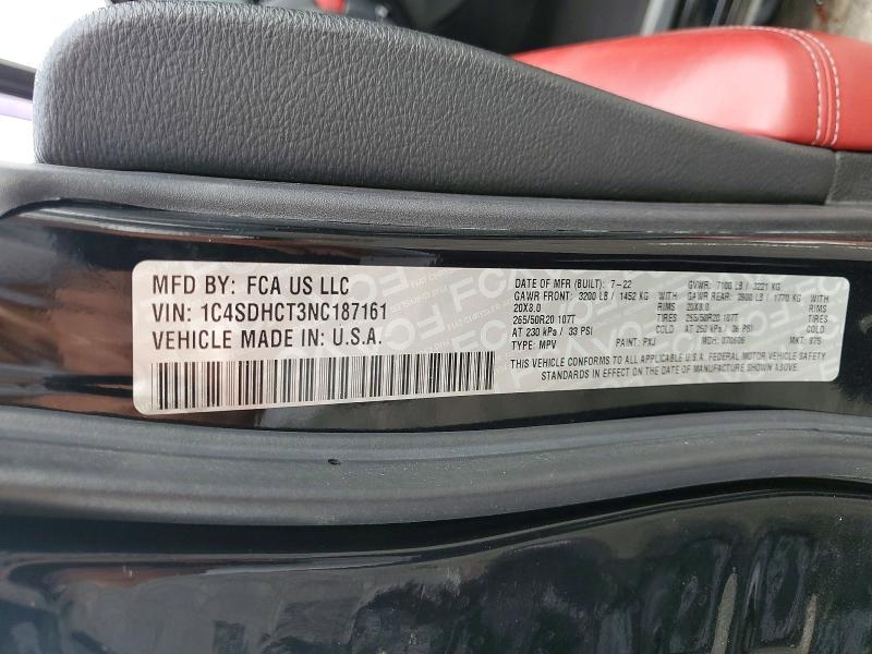 Aukcja sprzedaży 2022 Dodge Durango, vin: 1C4SDHCT3NC187161, numer aukcji: 58972256