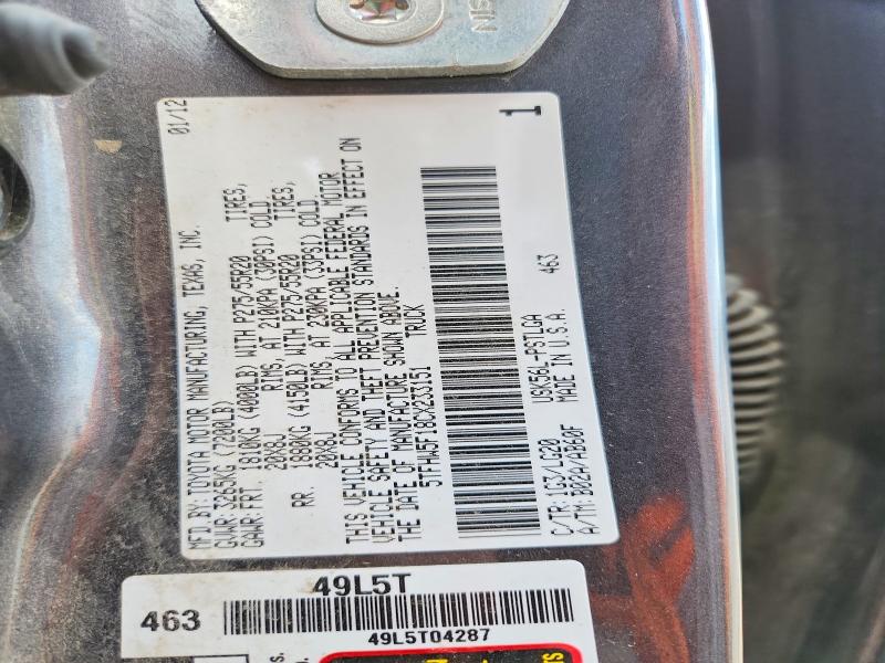 59350286 :رقم المزاد ، 5TFHW5F18CX233151 vin ، 2012 Toyota Tundra مزاد بيع