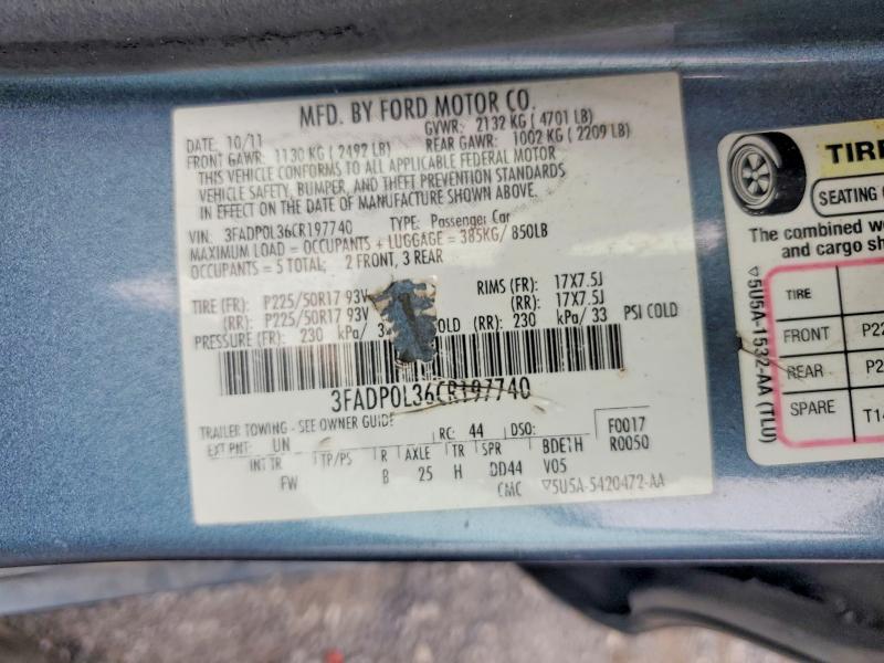 2012 Ford Fusion მანქანა იყიდება აუქციონზე, vin: 3FADP0L36CR197740, აუქციონის ნომერი: 58585986
