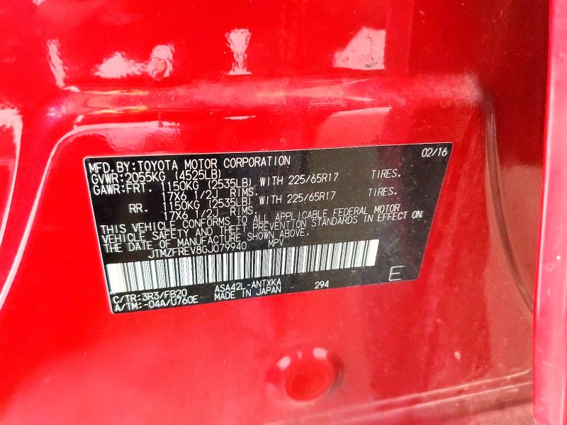Aukcja sprzedaży 2016 Toyota Rav4, vin: JTMZFREV8GJ079940, numer aukcji: 61788206