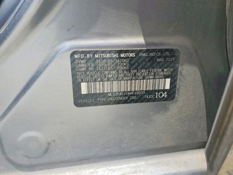 60588726 :رقم المزاد ، ML32F4FJ1KHF15033 vin ، 2019 Mitsubishi Mirage مزاد بيع