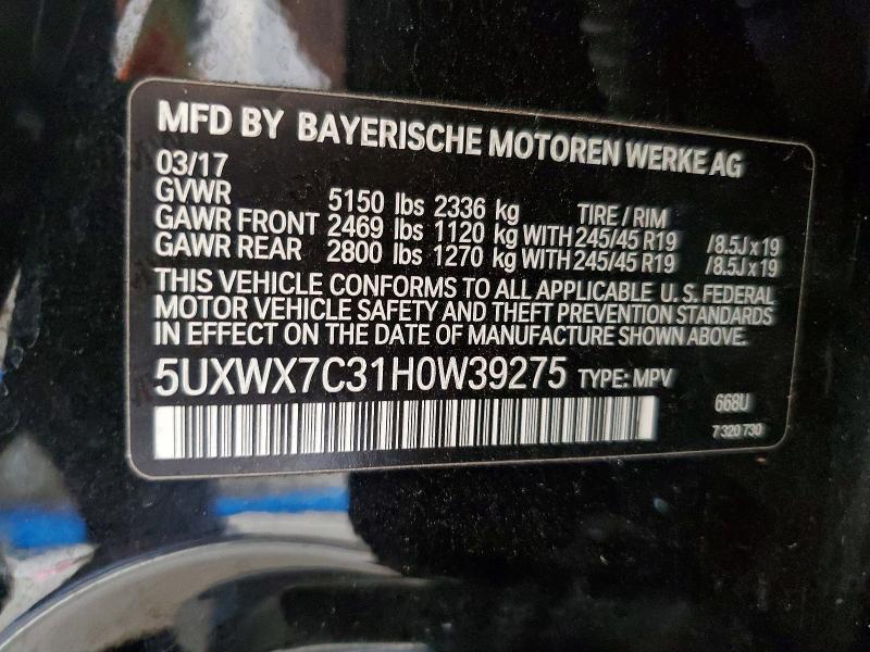 61303686 :رقم المزاد ، 5UXWX7C31H0W39275 vin ، 2017 Bmw X3 مزاد بيع