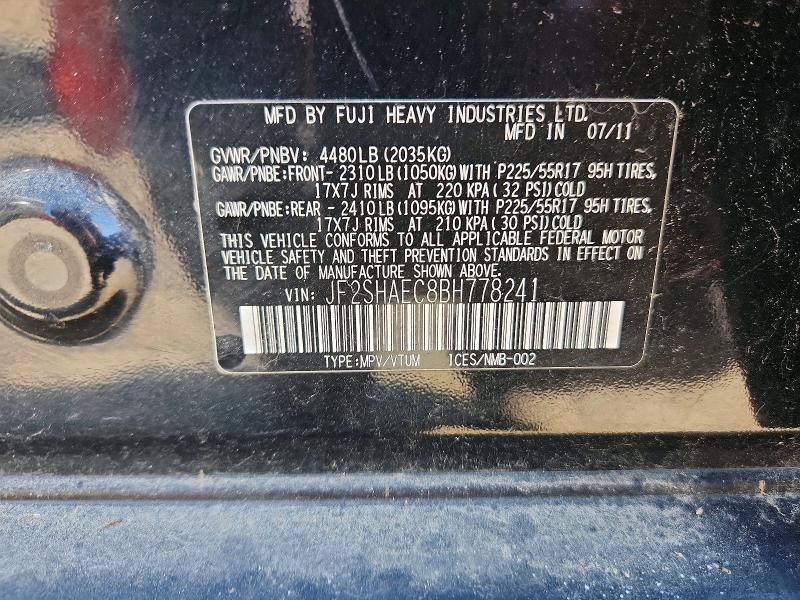 Продажа на аукционе авто 2011 Subaru Forester, vin: JF2SHAEC8BH778241, номер лота: 59995846