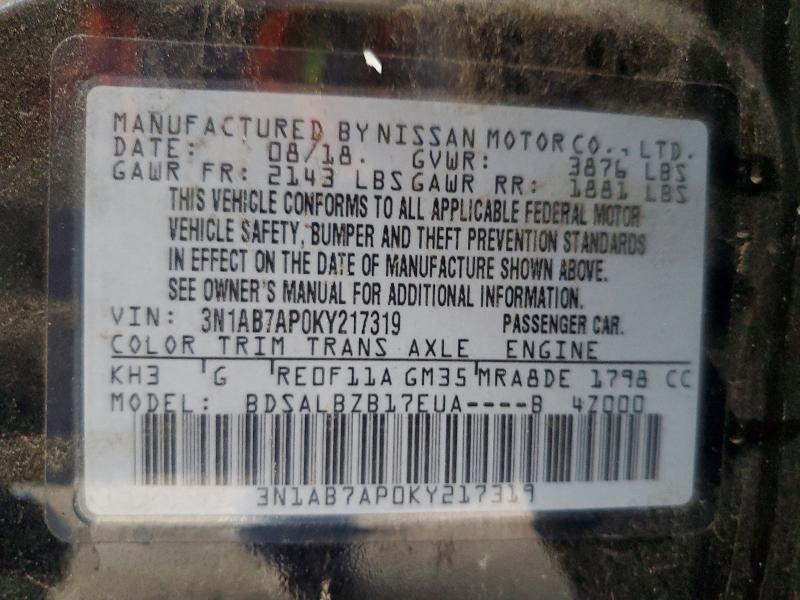Продажа на аукционе авто 2019 Nissan Sentra, vin: 3N1AB7AP0KY217319, номер лота: 60683866