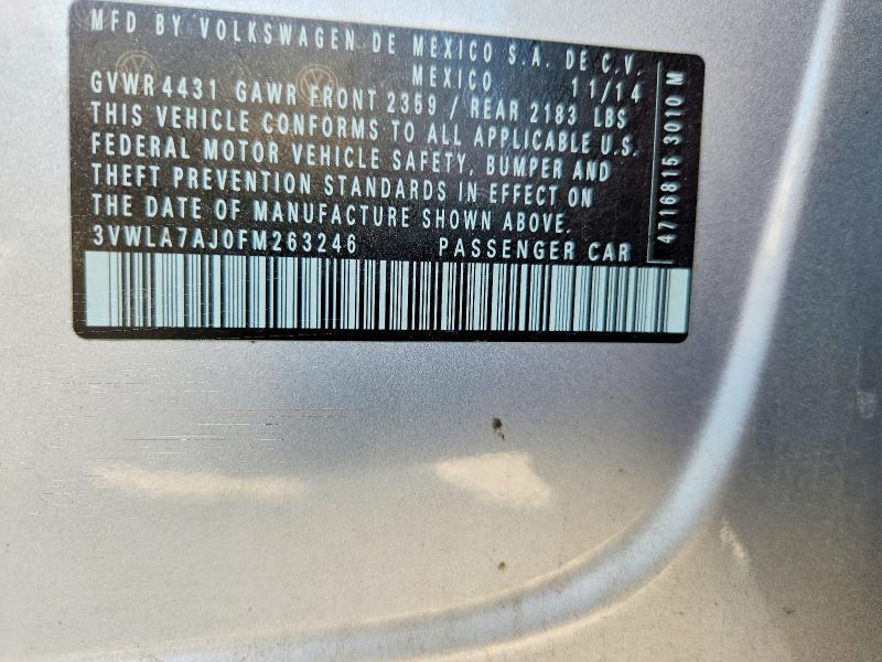 60070316 :رقم المزاد ، 3VWLA7AJ0FM263246 vin ، 2015 Volkswagen Jetta مزاد بيع