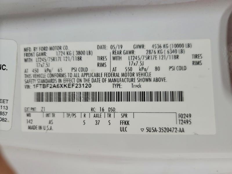 2019 Ford F250 მანქანა იყიდება აუქციონზე, vin: 1FTBF2A6XKEF23120, აუქციონის ნომერი: 60683256