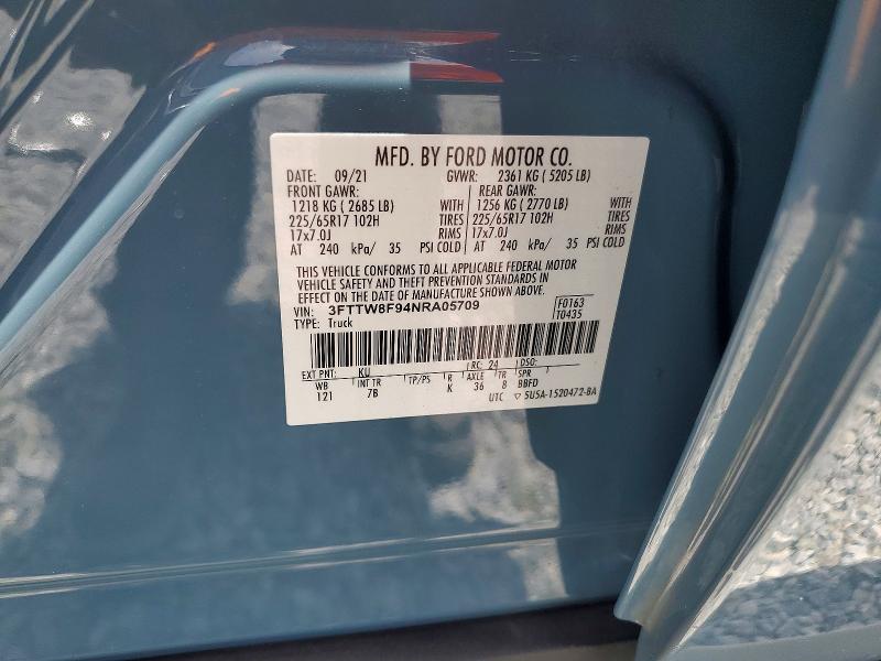 Продаж на аукціоні авто 2022 Ford Maverick, vin: 3FTTW8F94NRA05709, номер лоту: 61084476