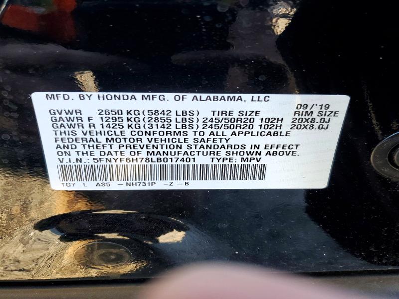 Продажа на аукционе авто 2020 Honda Pilot, vin: 5FNYF6H78LB017401, номер лота: 60889056