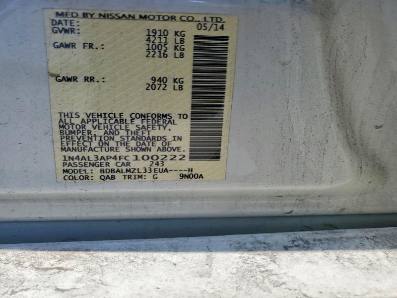 Aukcja sprzedaży 2015 Nissan Altima, vin: 1N4AL3AP4FC100222, numer aukcji: 60793246