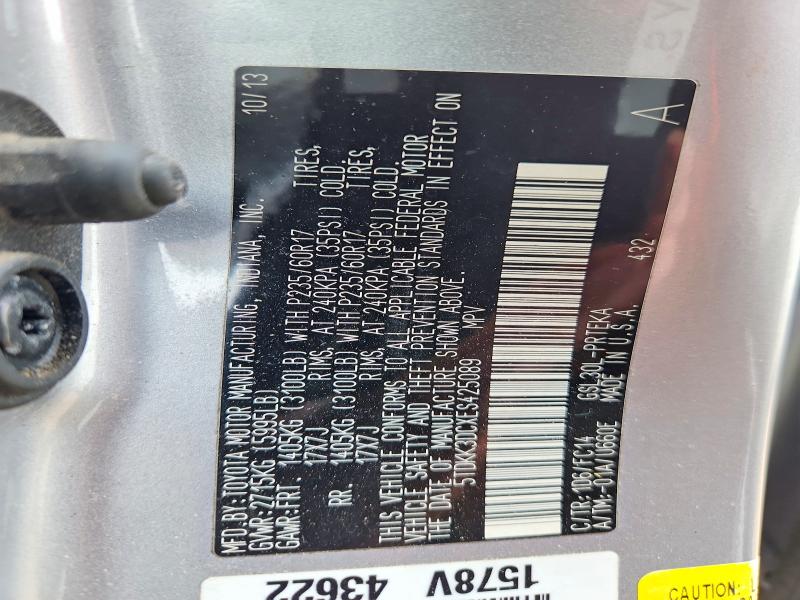 Aukcja sprzedaży 2014 Toyota Sienna, vin: 5TDKK3DCXES425089, numer aukcji: 61367306