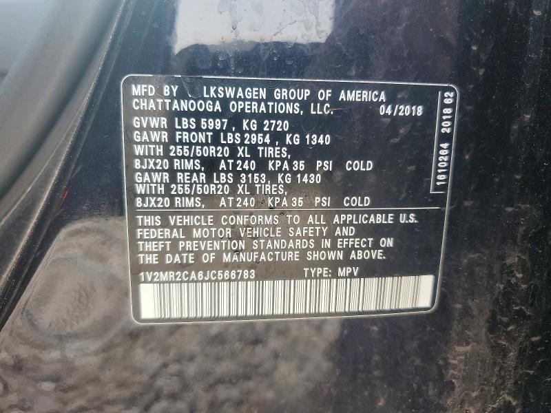 60808636 :رقم المزاد ، 1V2MR2CA6JC566783 vin ، 2018 Volkswagen Atlas مزاد بيع