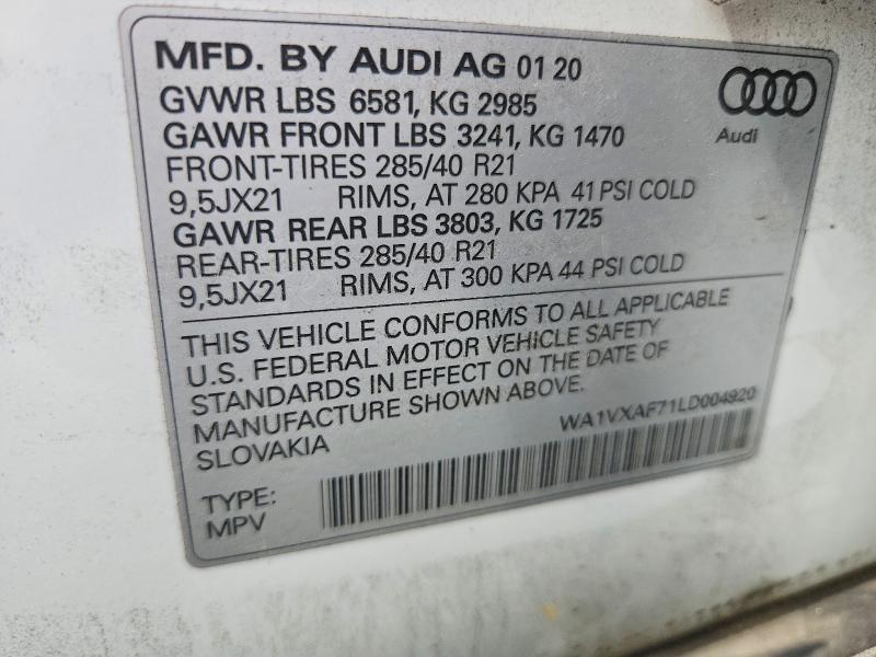 Aukcja sprzedaży 2020 Audi Q7, vin: WA1VXAF71LD004920, numer aukcji: 61121906