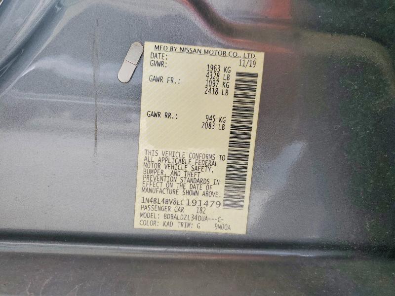 Aukcja sprzedaży 2020 Nissan Altima, vin: 1N4BL4BV8LC191479, numer aukcji: 59830296