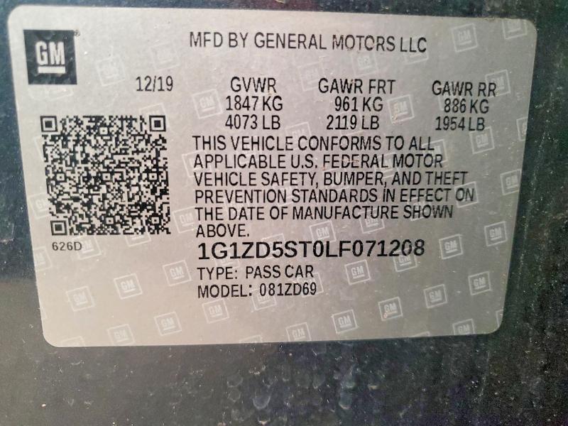 Продаж на аукціоні авто 2020 Chevrolet Malibu, vin: 1G1ZD5ST0LF071208, номер лоту: 56354186