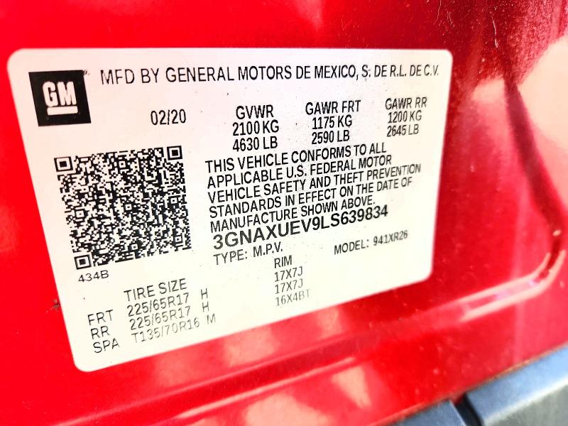 Продаж на аукціоні авто 2020 Chevrolet Equinox, vin: 3GNAXUEV9LS639834, номер лоту: 60132846
