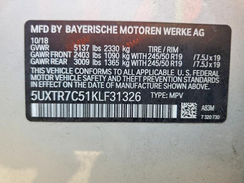 Продажа на аукционе авто 2019 Bmw X3, vin: 5UXTR7C51KLF31326, номер лота: 62300066