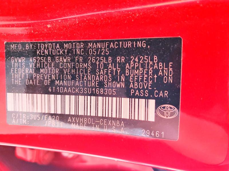 2025 Toyota Camry მანქანა იყიდება აუქციონზე, vin: 4T1DAACK3SU168305, აუქციონის ნომერი: 61839766