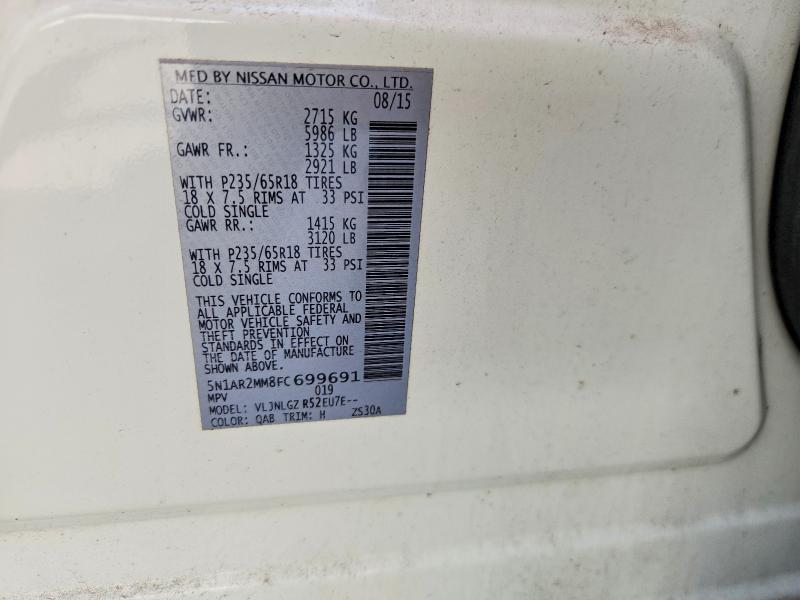 Продаж на аукціоні авто 2015 Nissan Pathfinder, vin: 5N1AR2MM8FC699691, номер лоту: 62128446